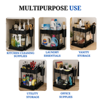 Multi-Purpose 2 Tier Under Sink Organizer with Hooks and Sliding Drawer