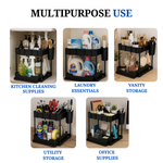 Load image into Gallery viewer, Multi-Purpose 2 Tier Under Sink Organizer with Hooks and Sliding Drawer
