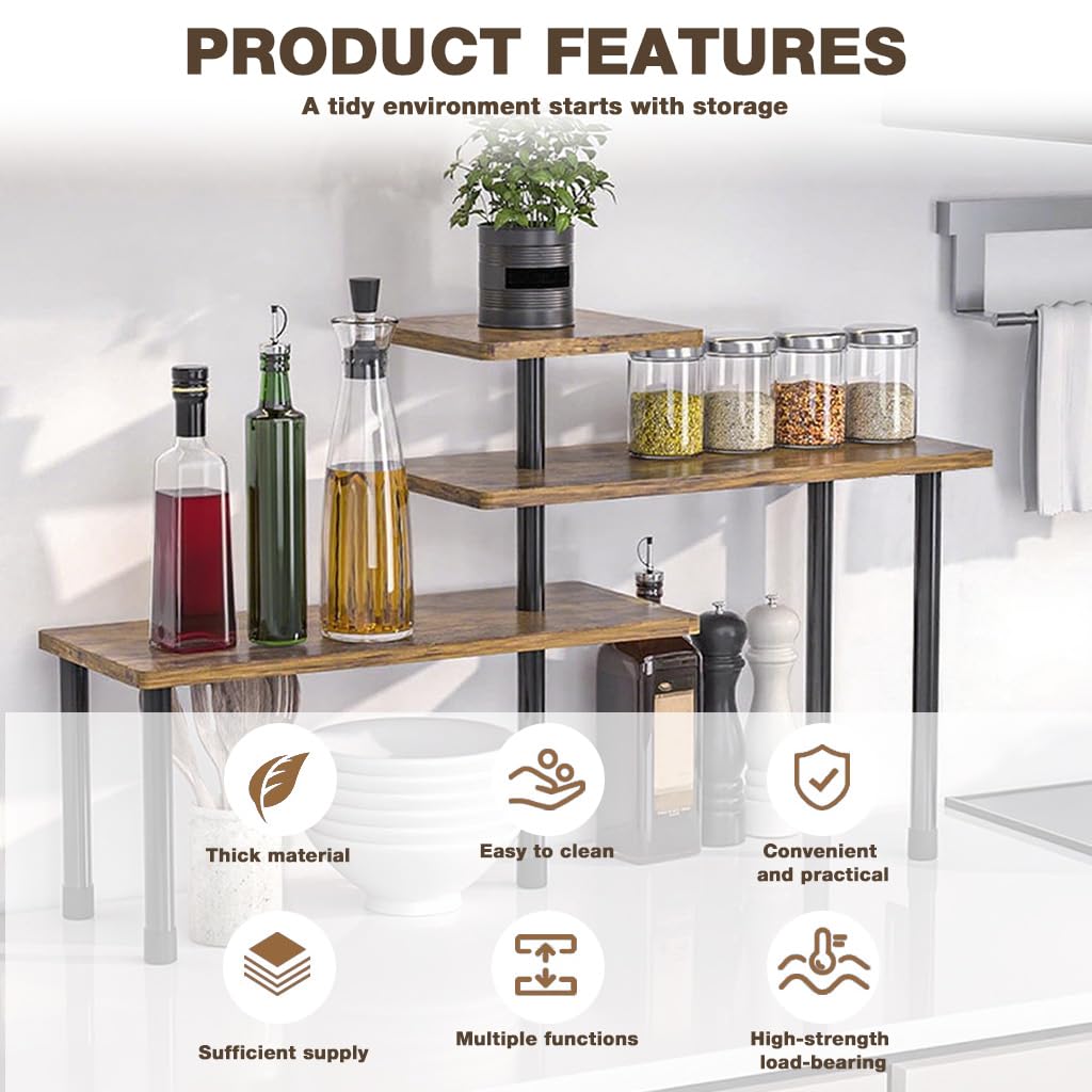 Multi-Purpose 3-Tier Wooden Organizer – Corner Shelf for Kitchen, Bathroom, Makeup & Office