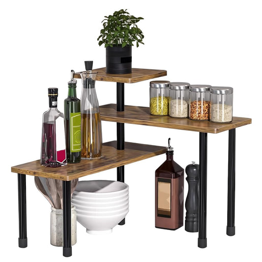Multi-Purpose 3-Tier Wooden Organizer – Corner Shelf for Kitchen, Bathroom, Makeup & Office