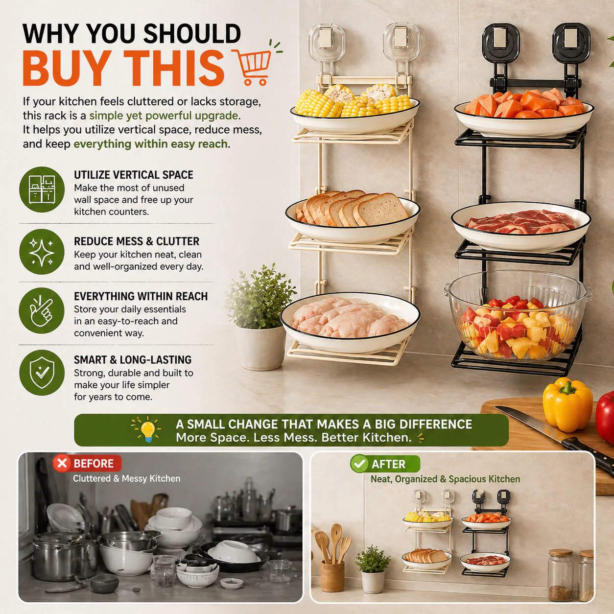 Wall-Mounted Multifunctional Kitchen Organiser Rack