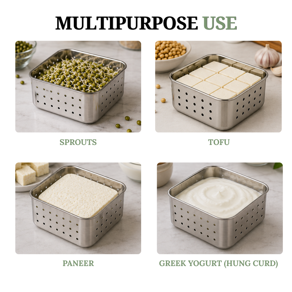 Stainless Steel Paneer Maker Mould with Press Lid | 450ml