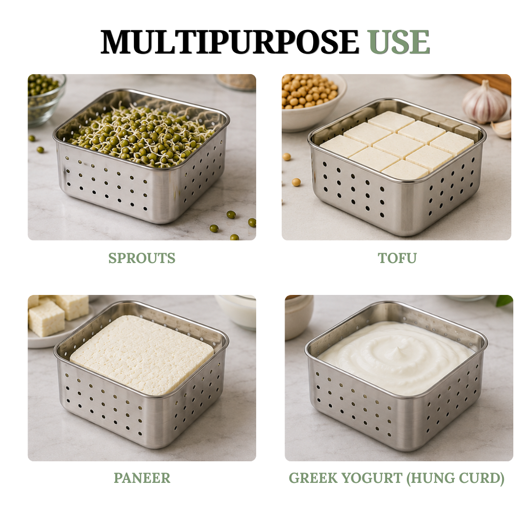Stainless Steel Paneer Maker Mould with Press Lid | 450ml