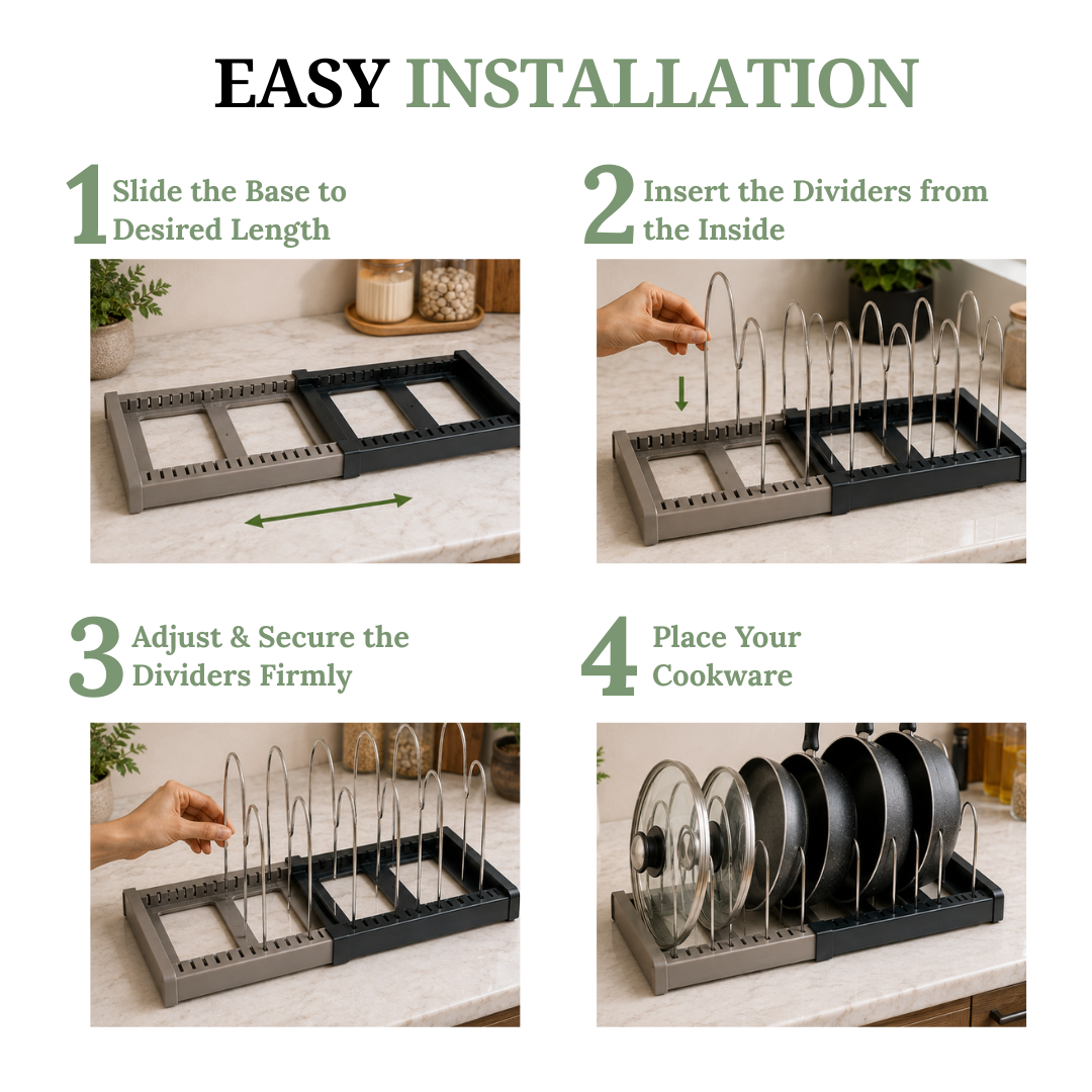 Misfit Home Expandable Kitchen Cookware Organizer Rack