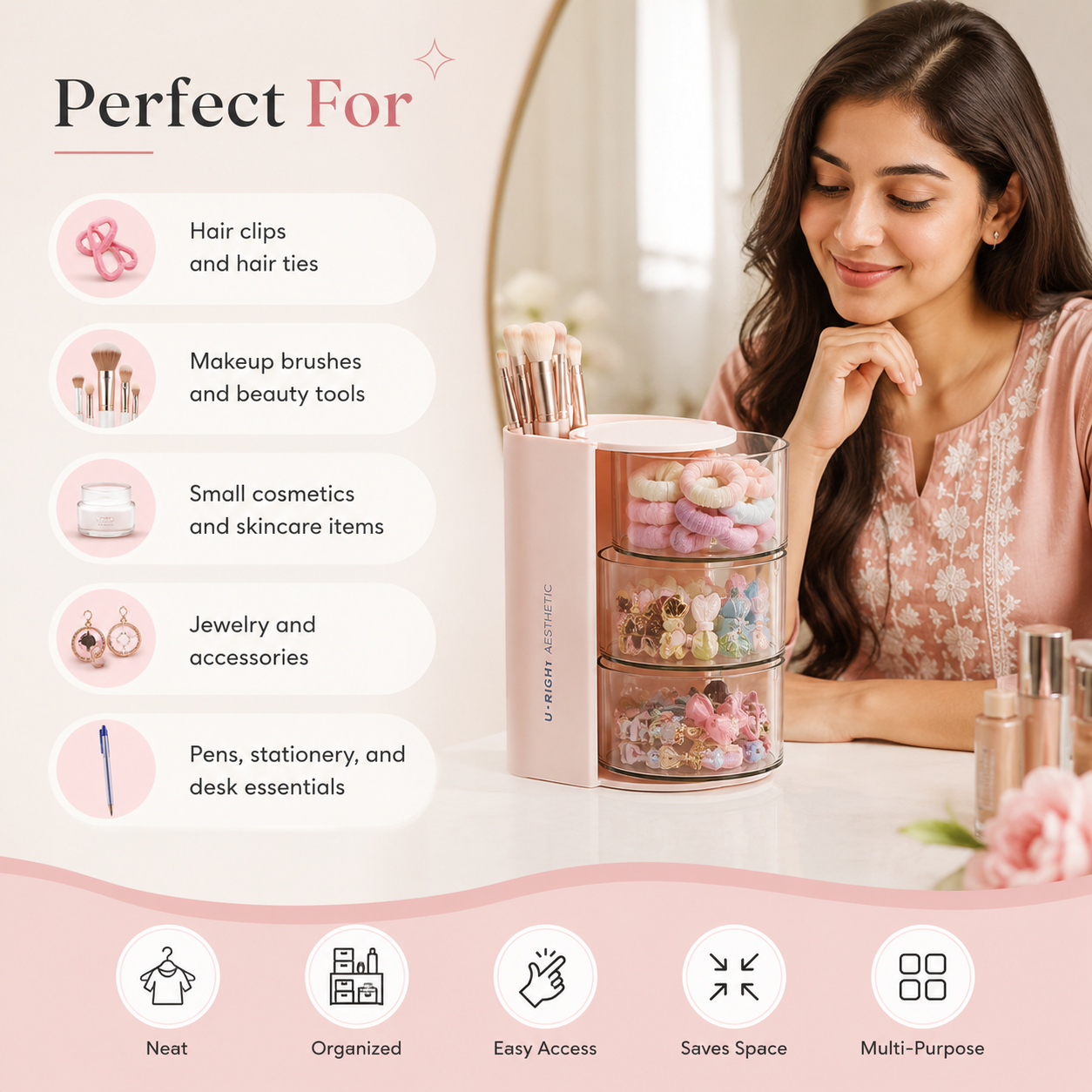 Hair Accessories Organizer with Brush Holder