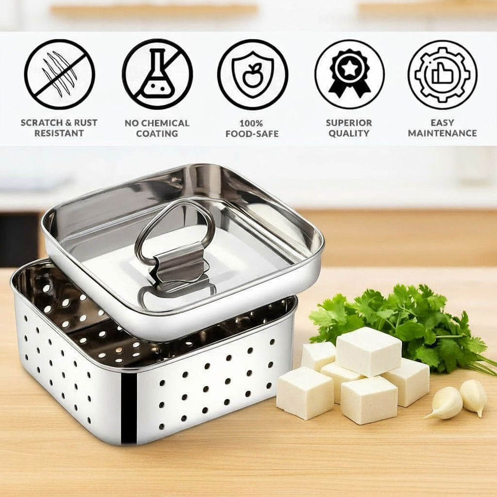 Stainless Steel Paneer Maker Mould with Press Lid | 450ml